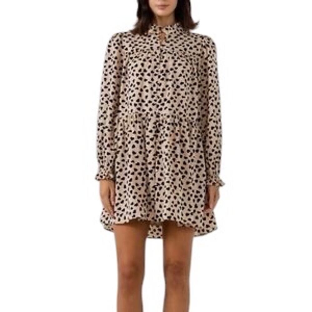 English Factory Dotted Print Oversized Mini Dress Cream and Black Size XS